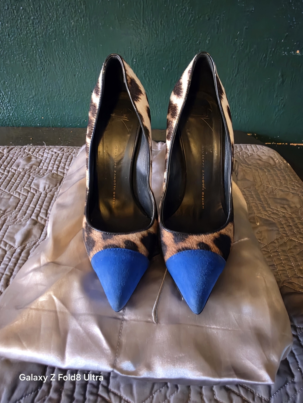 Giuseppe Zanotti Leopard Print Pumps with Blue Pointed Toe